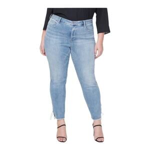 Curves 360 by NYDJ jeans frayed lace up hem ankle slim blue size 28